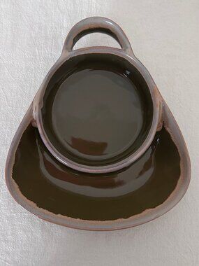 Pottery Soup Cracker, Chip Dip Bowl Drip Glaze Olive Green Excellent Condition